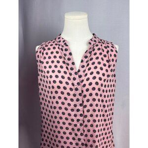 Bella Dahl Womens Sleeveless Pink & Black Polka Dot Blouse S